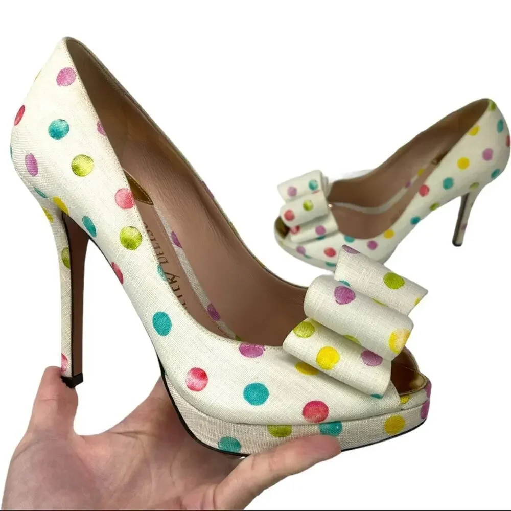 Palter DeLiso Polka Dot Bow Platform Heels 7.5